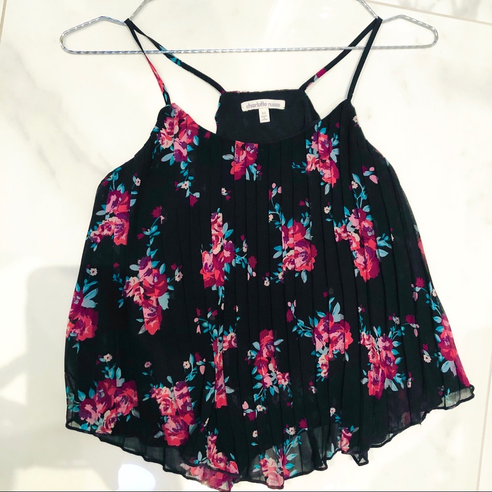 Costa Blanca Pleated Floral Tank Sz XSmall
